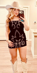 Black boot stitched dress