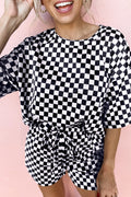 Brown Checkered Top and Short Casual 2pcs Set