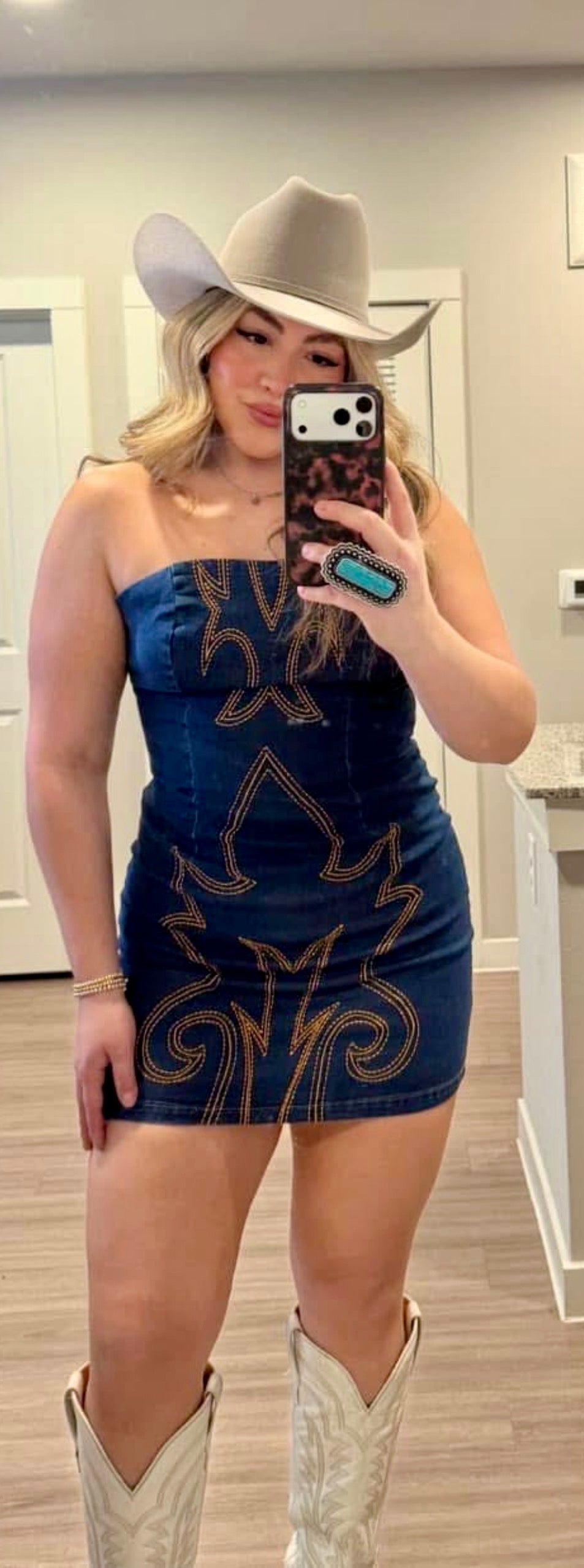 Denim boot stitched dress