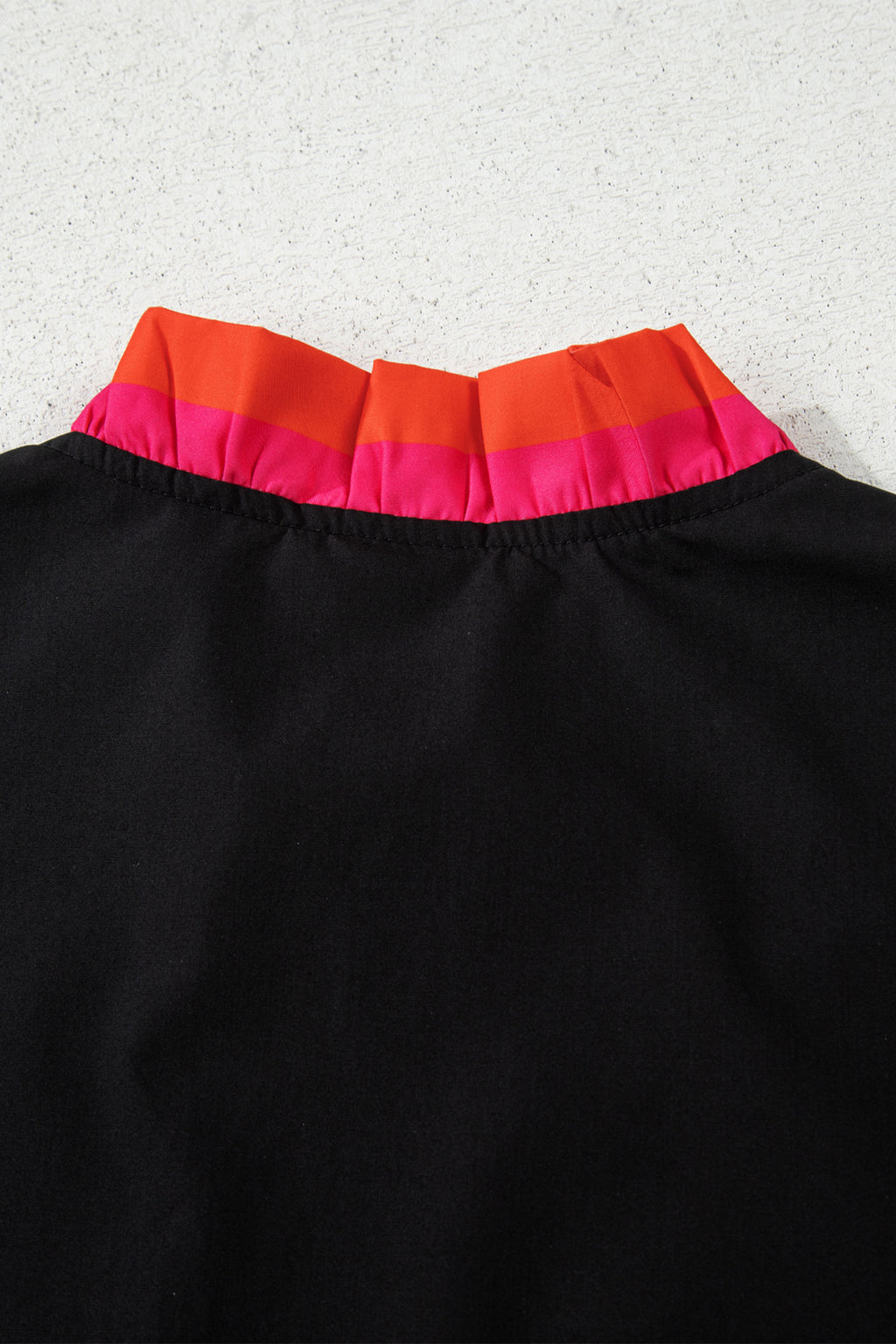 Fiery Red Striped Trim Ruffle Split Neck Long Sleeve Blouse