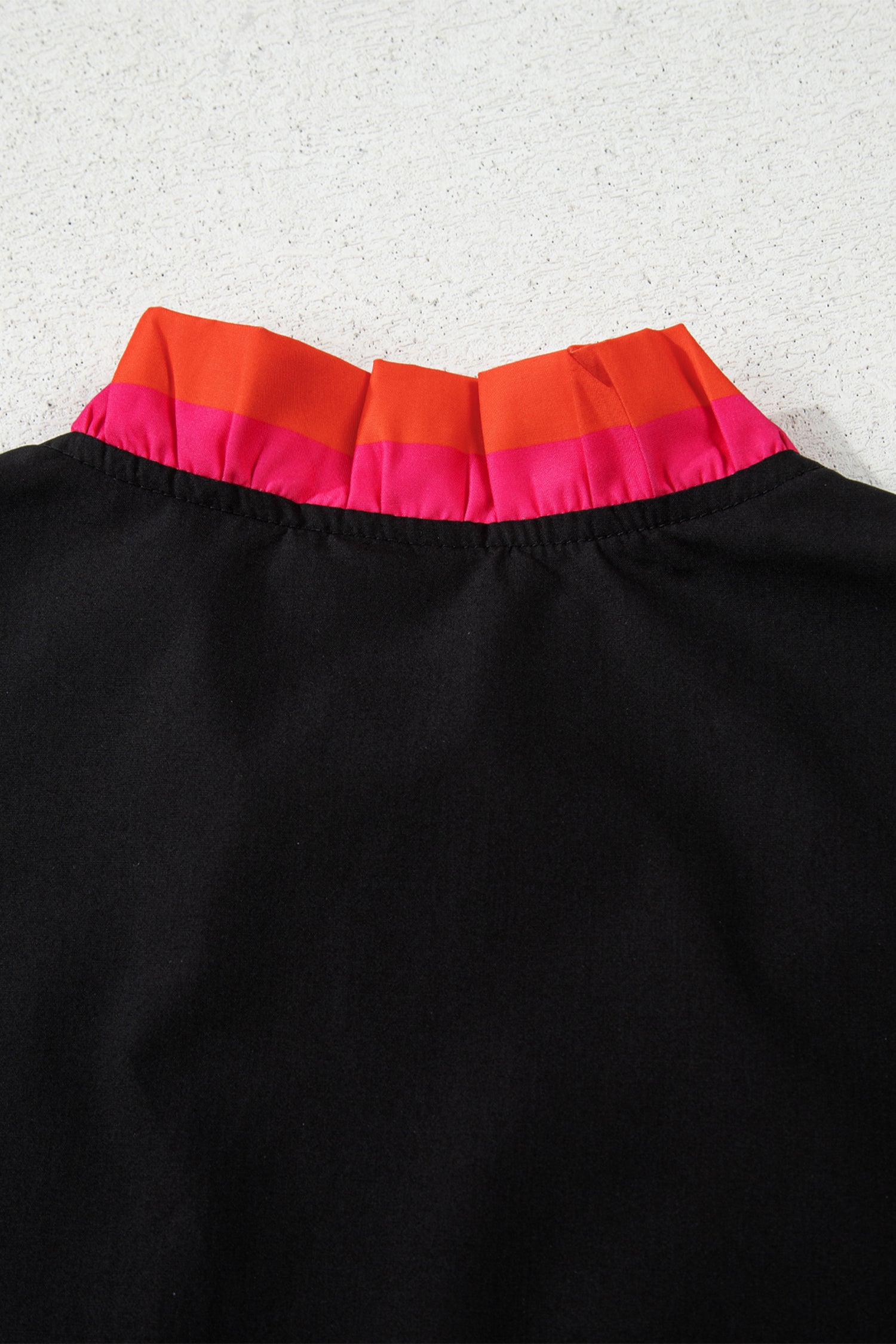 Fiery Red Striped Trim Ruffle Split Neck Long Sleeve Blouse