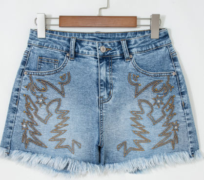 Dusk blue western embroidered shorts