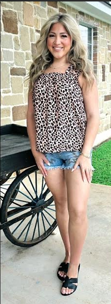 Brown Leopard Print Frilled Square Neck Tank Top
